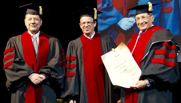 From left: TAU Rector Aron Shai, TAU President Joseph Klafter and Sami Sagol