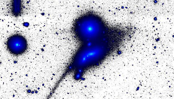 A heavenly body in the shape of a "tadpole" creates as a result of bigger galaxies swallowing their smaller neighbors
