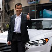 Prof. Amnon Shashua with a vehicle from his driving-tech company Mobileye