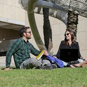 Students relaxing on the Tel Aviv University campus lawn